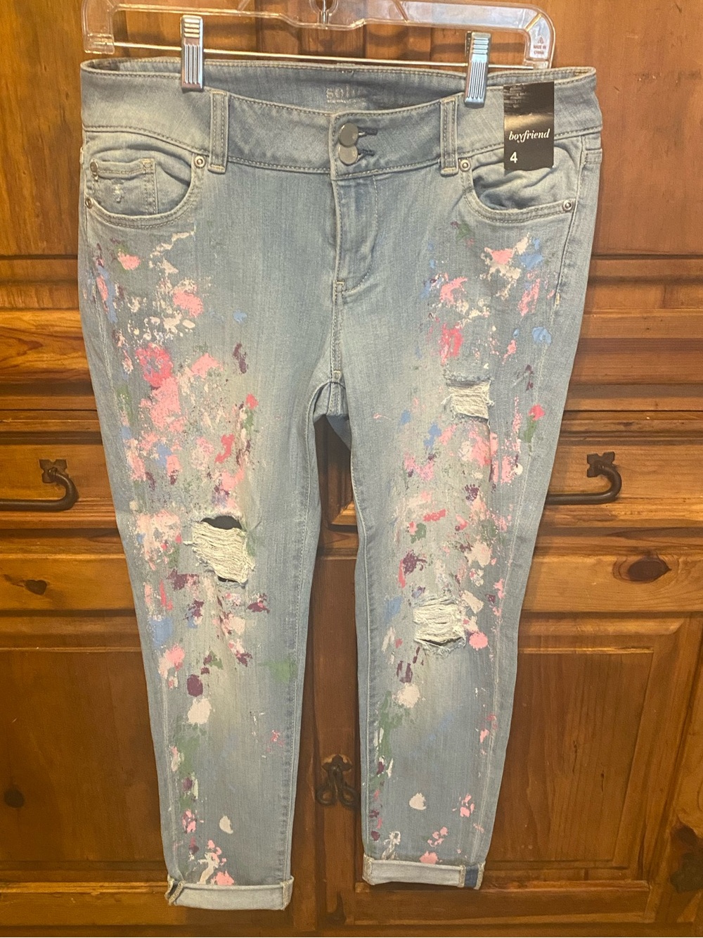 New York & Co Soho Paint Splatter Boyfriend Jeans Ripped Distressed Festival